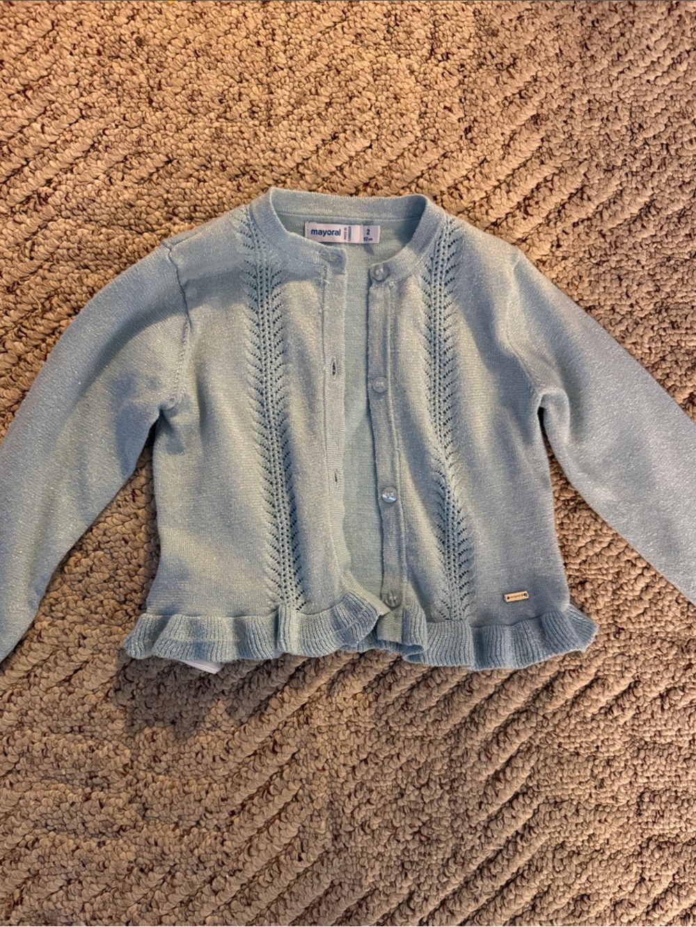 Mayoral Light Blue Girls' Ruffle Hem Knit Cardigan